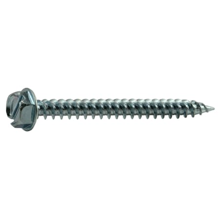 Buildright Sheet Metal Screw, #10 x 2 in, Zinc Plated Steel Flange Hex Head 90 PK 51746